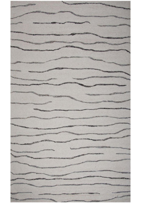8' X 10' Ivory Black And Gray Wool Striped Hand Tufted Area Rug