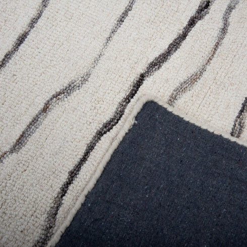 8' X 10' Ivory Black And Gray Wool Striped Hand Tufted Area Rug