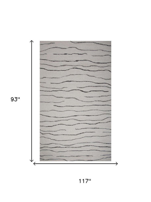 8' X 10' Ivory Black And Gray Wool Striped Hand Tufted Area Rug