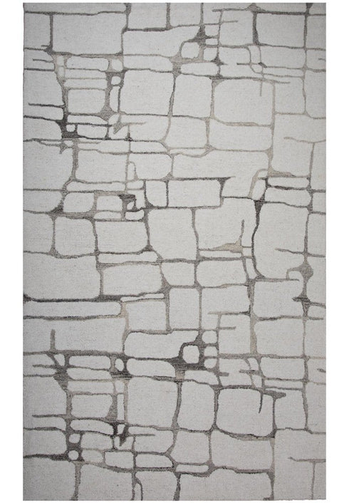 8' X 10' Ivory Dark Brown And Brown Wool Abstract Hand Tufted Area Rug
