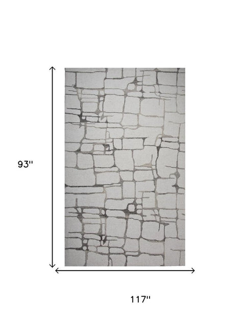 8' X 10' Ivory Dark Brown And Brown Wool Abstract Hand Tufted Area Rug