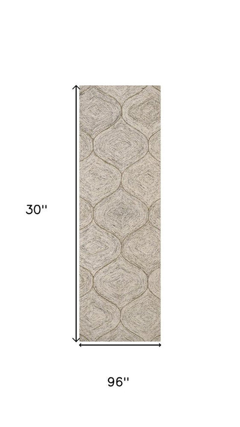 8' Brown Ivory And White Wool Geometric Hand Tufted Area Rug