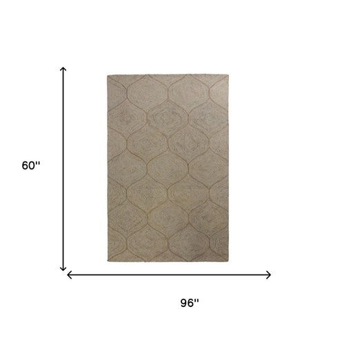 5' X 8' Brown Ivory And White Wool Geometric Hand Tufted Area Rug