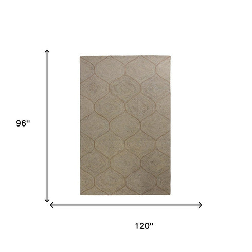 8' X 10' Brown Ivory And White Wool Geometric Hand Tufted Area Rug