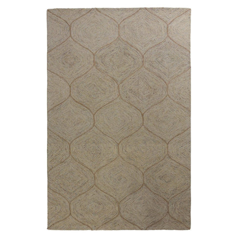 9' X 12' Brown Ivory And White Wool Geometric Hand Tufted Area Rug