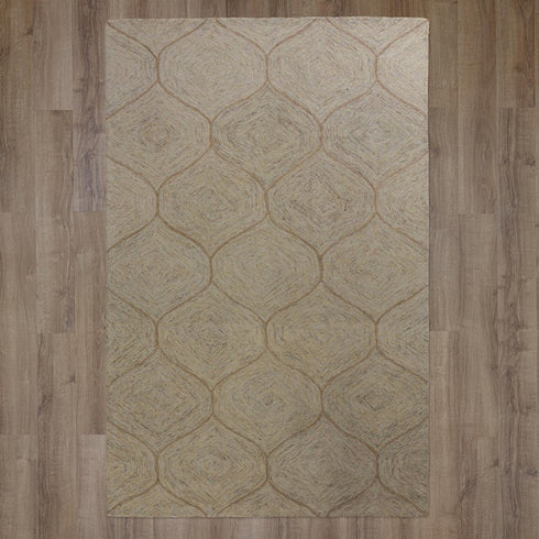 9' X 12' Brown Ivory And White Wool Geometric Hand Tufted Area Rug