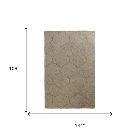 9' X 12' Brown Ivory And White Wool Geometric Hand Tufted Area Rug