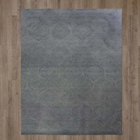 8' X 10' Gray And White Wool Geometric Hand Tufted Area Rug