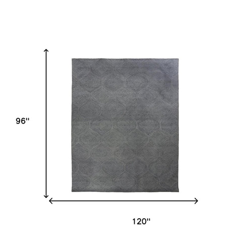 8' X 10' Gray And White Wool Geometric Hand Tufted Area Rug