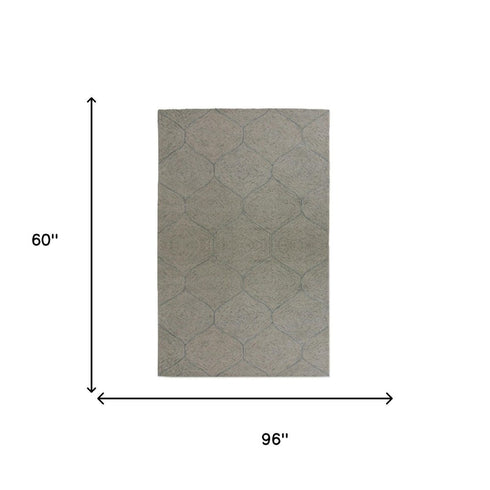 5' X 8' Green And White Wool Geometric Hand Tufted Area Rug