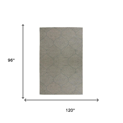 8' X 10' Green And White Wool Geometric Hand Tufted Area Rug