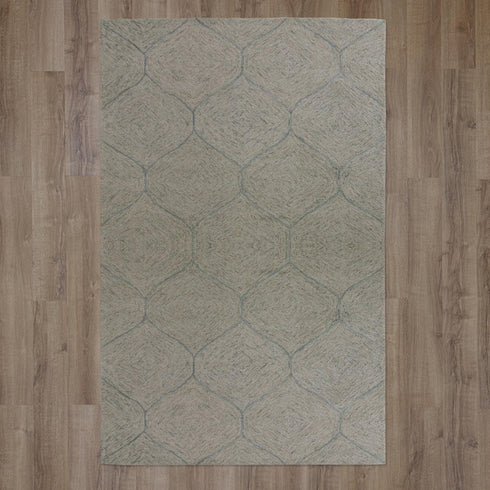 9' X 12' Green And White Wool Geometric Hand Tufted Area Rug