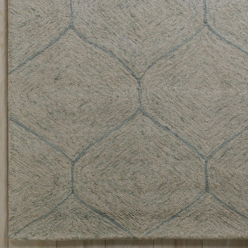 9' X 12' Green And White Wool Geometric Hand Tufted Area Rug