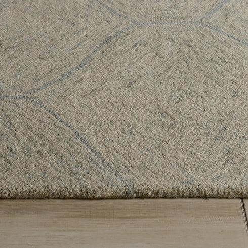 9' X 12' Green And White Wool Geometric Hand Tufted Area Rug
