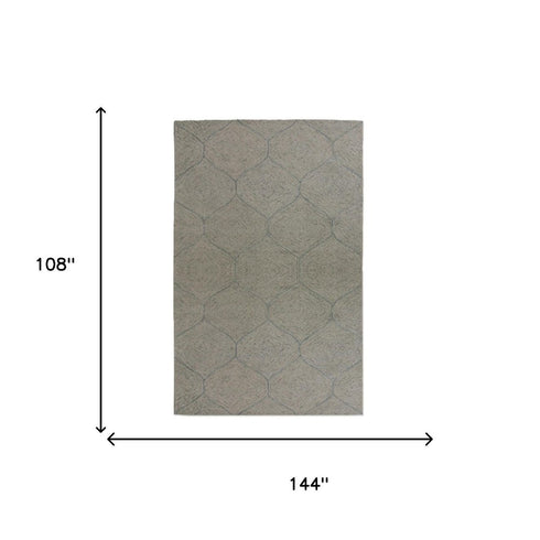 9' X 12' Green And White Wool Geometric Hand Tufted Area Rug