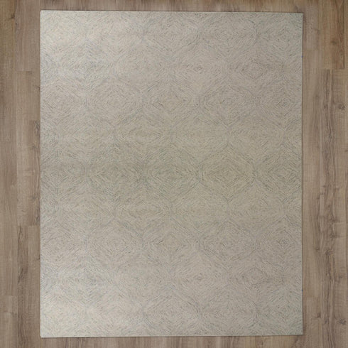5' X 8' Beige And White Wool Geometric Hand Tufted Area Rug
