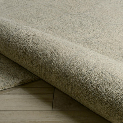 5' X 8' Beige And White Wool Geometric Hand Tufted Area Rug
