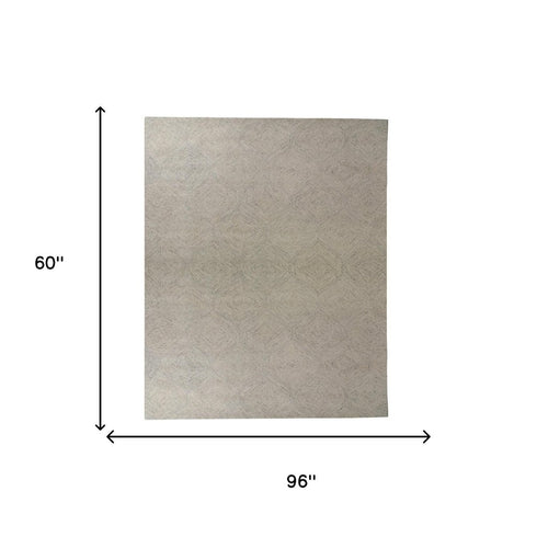5' X 8' Beige And White Wool Geometric Hand Tufted Area Rug