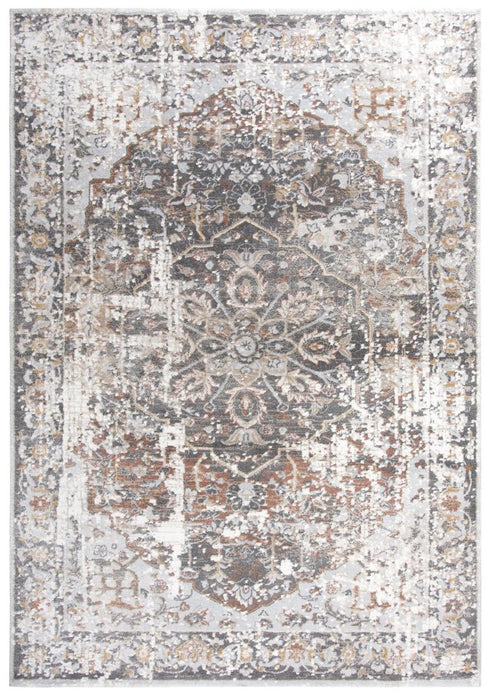 8' Beige Copper And Gray Medallion Area Rug