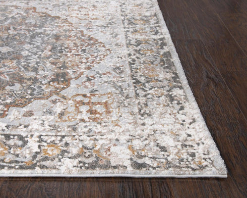 8' Beige Copper And Gray Medallion Area Rug
