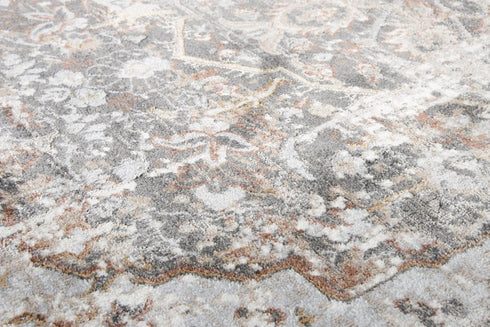 8' Beige Copper And Gray Medallion Area Rug