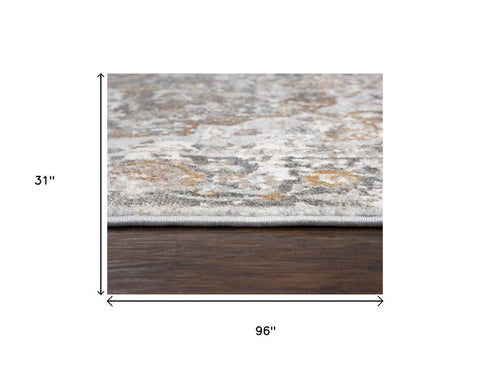8' Beige Copper And Gray Medallion Area Rug