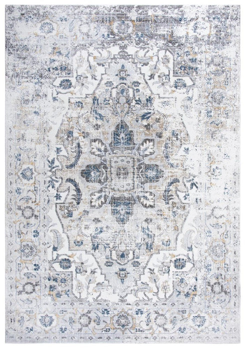 8' Beige Blue Gray And Rust Medallion Area Rug