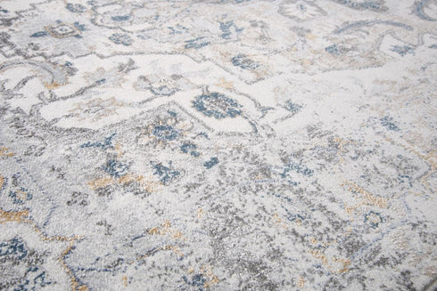 8' Beige Blue Gray And Rust Medallion Area Rug