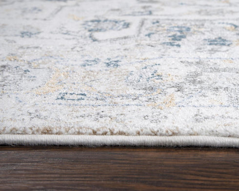 8' Beige Blue Gray And Rust Medallion Area Rug