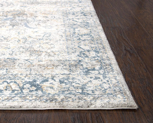 8' Beige Blue Gray And Rust Oriental Area Rug