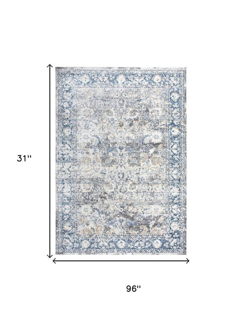 8' Beige Blue Gray And Rust Oriental Area Rug