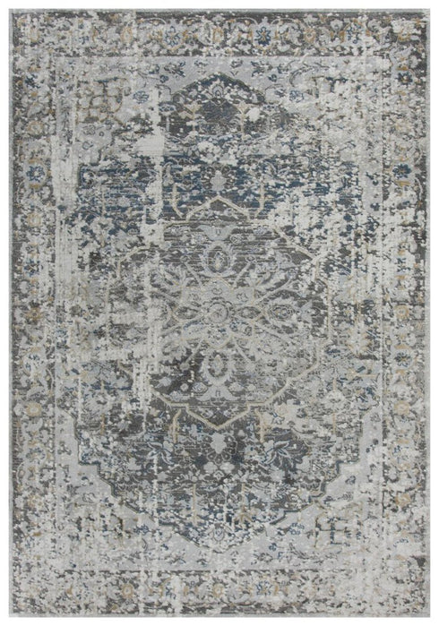 8' Beige Blue Gray And Rust Medallion Area Rug
