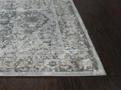 8' Beige Blue Gray And Rust Medallion Area Rug