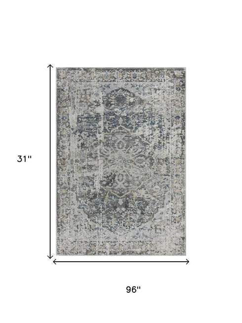 8' Beige Blue Gray And Rust Medallion Area Rug