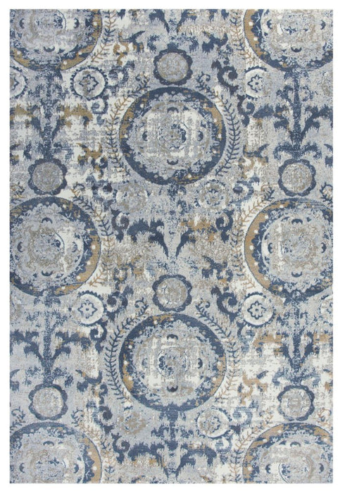 8' Beige Blue Gray And Rust Geometric Area Rug