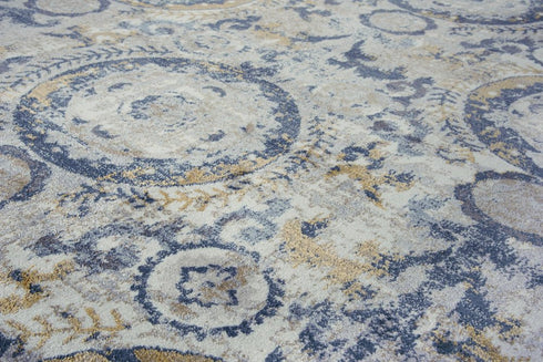 8' Beige Blue Gray And Rust Geometric Area Rug