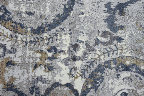 8' Beige Blue Gray And Rust Geometric Area Rug