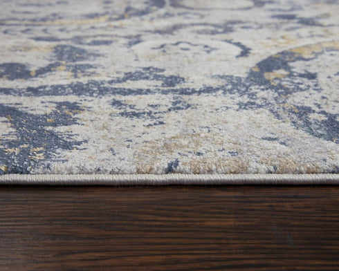 8' Beige Blue Gray And Rust Geometric Area Rug
