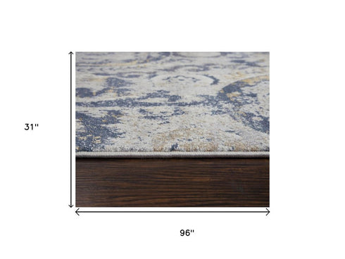 8' Beige Blue Gray And Rust Geometric Area Rug