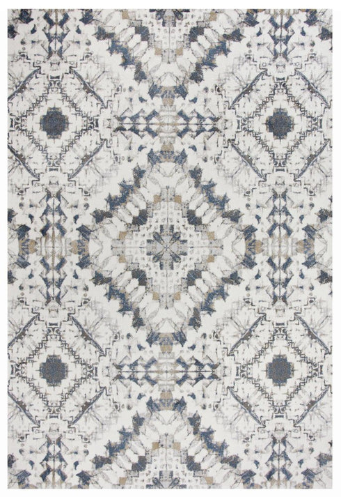 8' Beige Blue Gray And Rust Geometric Area Rug