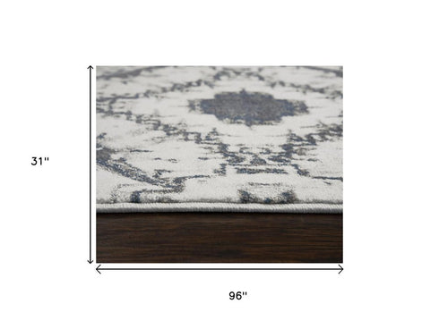8' Beige Blue Gray And Rust Geometric Area Rug