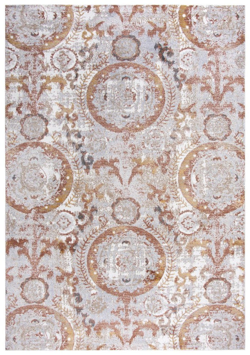 8' Beige Copper And Gray Geometric Area Rug