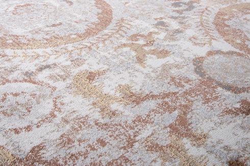 8' Beige Copper And Gray Geometric Area Rug