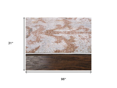 8' Beige Copper And Gray Geometric Area Rug
