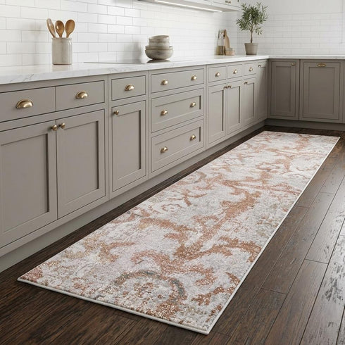 8' Beige Copper And Gray Geometric Area Rug