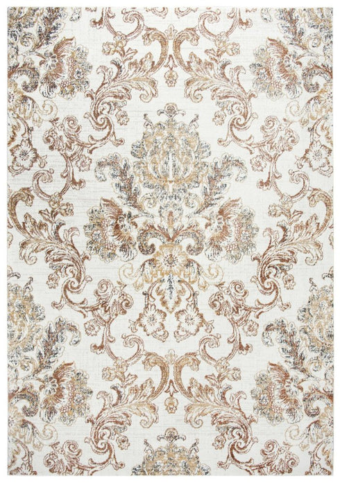 8' Beige Copper And Gray Damask Area Rug