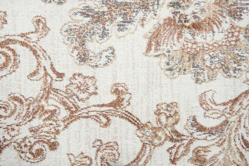 8' Beige Copper And Gray Damask Area Rug