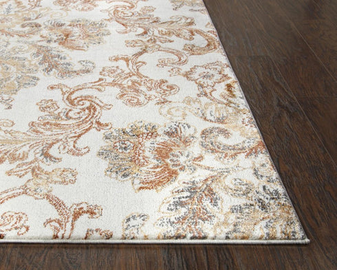 9' X 12' Beige Copper And Gray Damask Area Rug