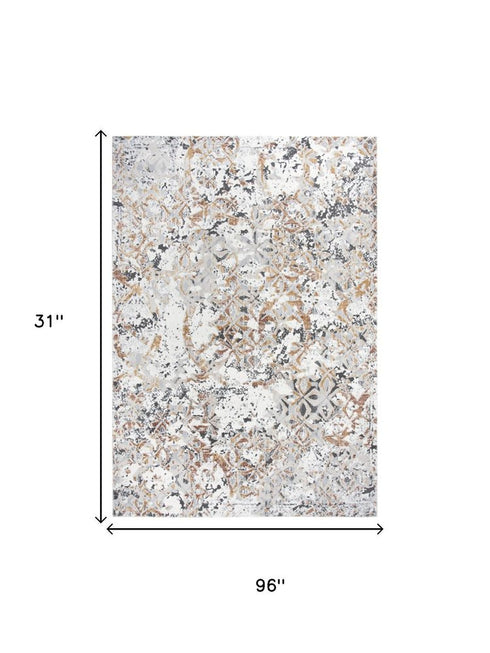 8' Beige Copper And Gray Medallion Area Rug