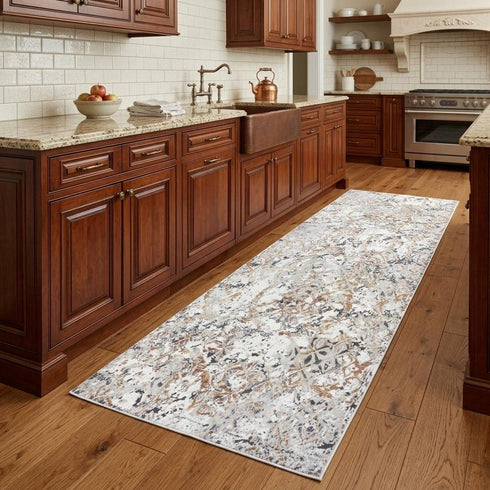 8' Beige Copper And Gray Medallion Area Rug